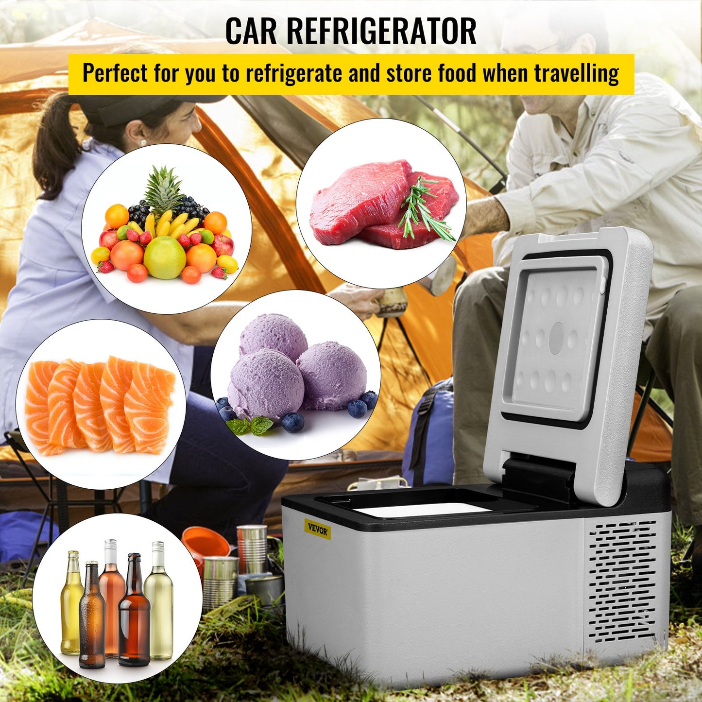 12 Volt Refrigerator 10 Qt, Portable Mini Freezer (-4℉~68℉) W/APP Control Car Compressor Fridge Cooler 12V/24V DC And 110-220V AC For Camping, Road Trip, Travel, Outdoor And Home