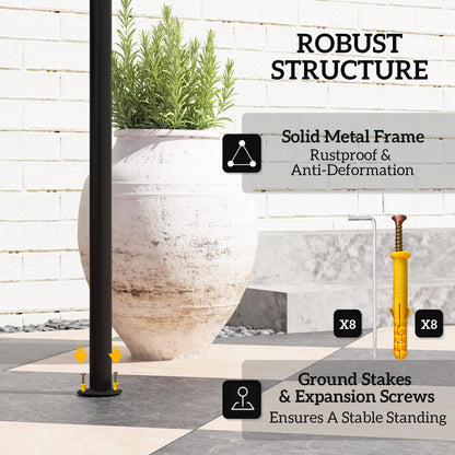 Brown grill gazebo shelter frame with ground stakes and anti-deformation support