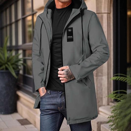 Mid-length Men's Hooded Casual Workwear Shell Jacket Windproof Jacket