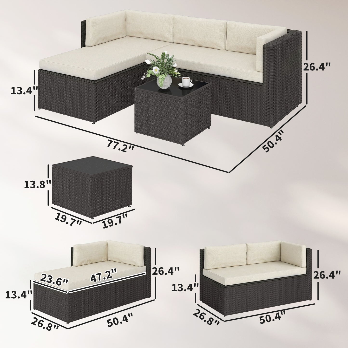 3-Piece Wicker Outdoor Patio Conversation Set - Beige