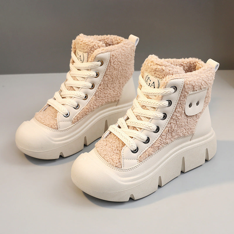 Lace-up High-top Flat Shoes For Women Winter Warm Cashmere Snow Boots Lace-up High-top Flat Shoes For Women Wi | Ectron Online