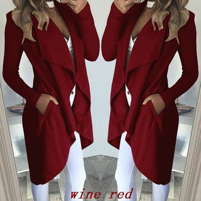 Plus Size Long Trench Coat - Polo Collar & Slim Fit Women's Plus Size Solid Color Polo Colla | Ectron Online