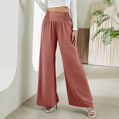 Fashion Straight Wide Leg Pants Elastic High Waist Casual Trousers For Women