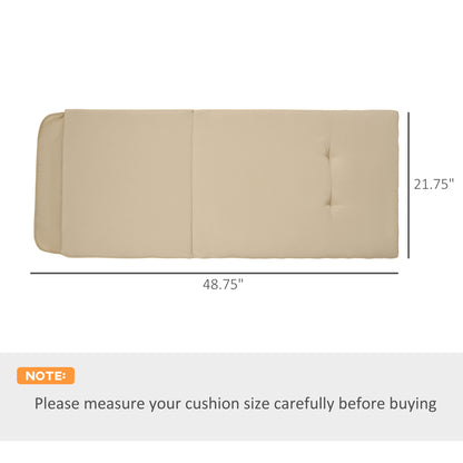 Beige rectangular porch swing cushion pad with tufted top and stitched seams