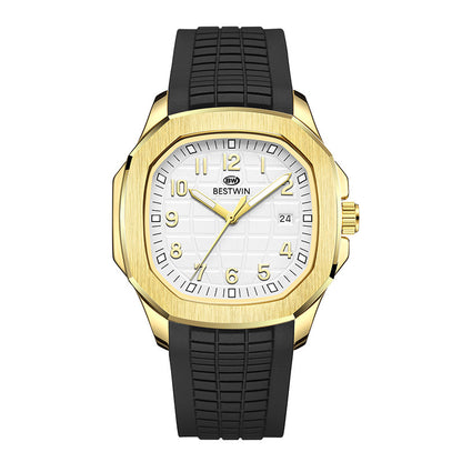 {{ brand }} Men's Fashion Sports Watch Black With Gold Shell White - Fashion Sports Silicone Strap Alloy Watc