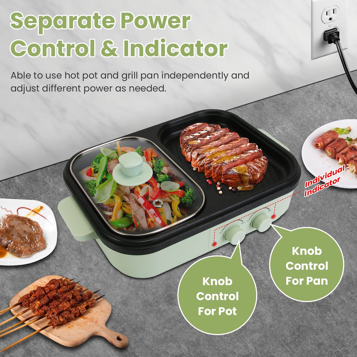 2-in-1 Electric Hot Pot with Grill - Portable Non-Stick Griddle