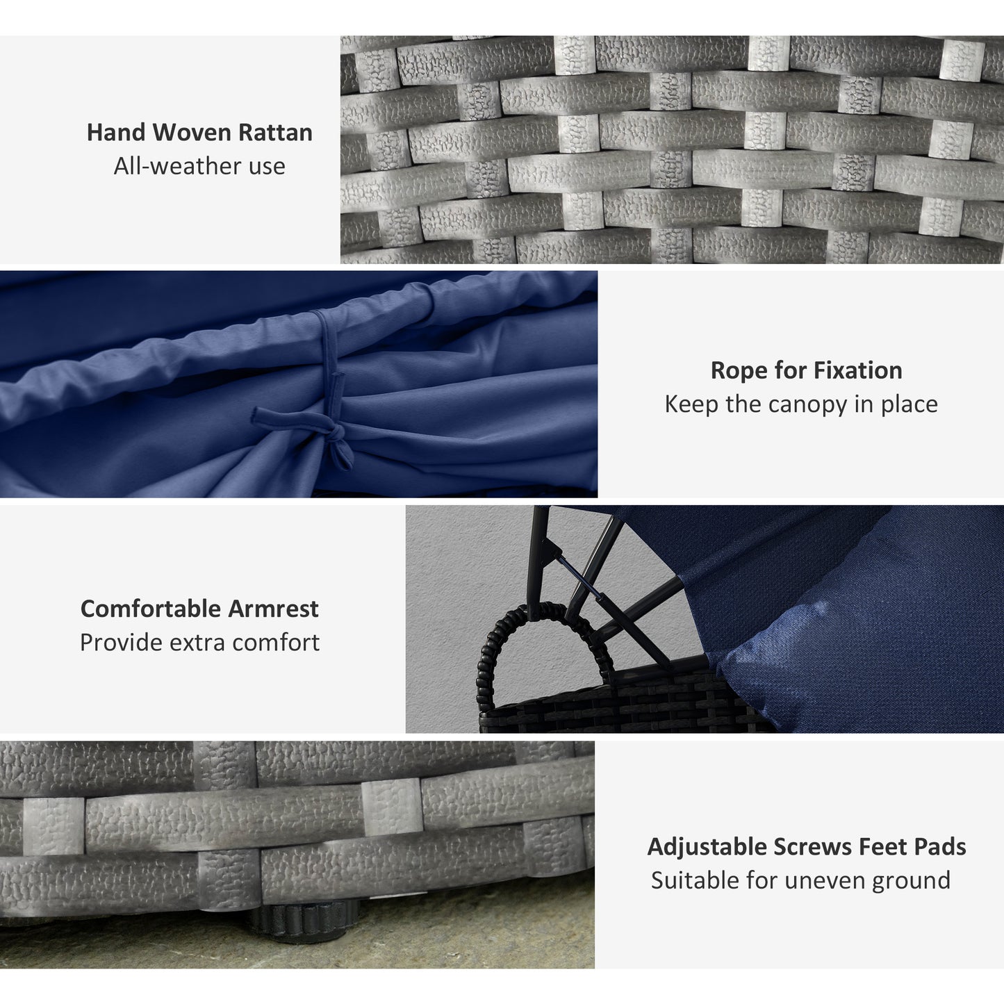 4-Piece Rattan Outdoor Sunbed & Sofa Set with Canopy - Dark Blue