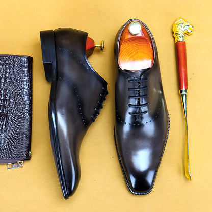 Oxford Retro Gentleman Shoes Lace Up British Whole Leather Leather Casual