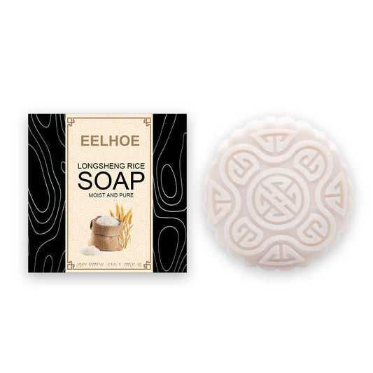 Eelhoe Longsheng Rice Soap with packaging on a white background