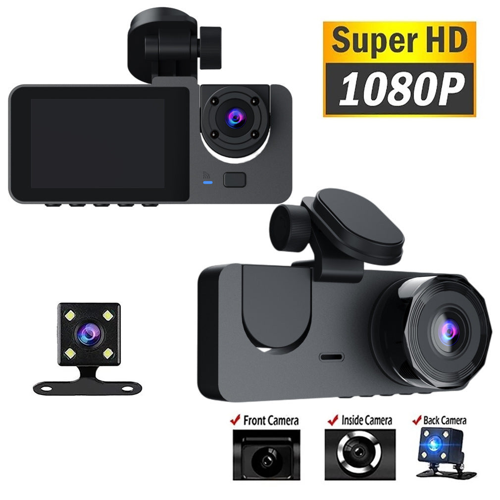 HD 1080p Driving Recorder – Triple Camera Car Dash Cam HD 1080p Three-record Driving Recorder | Ectron Online