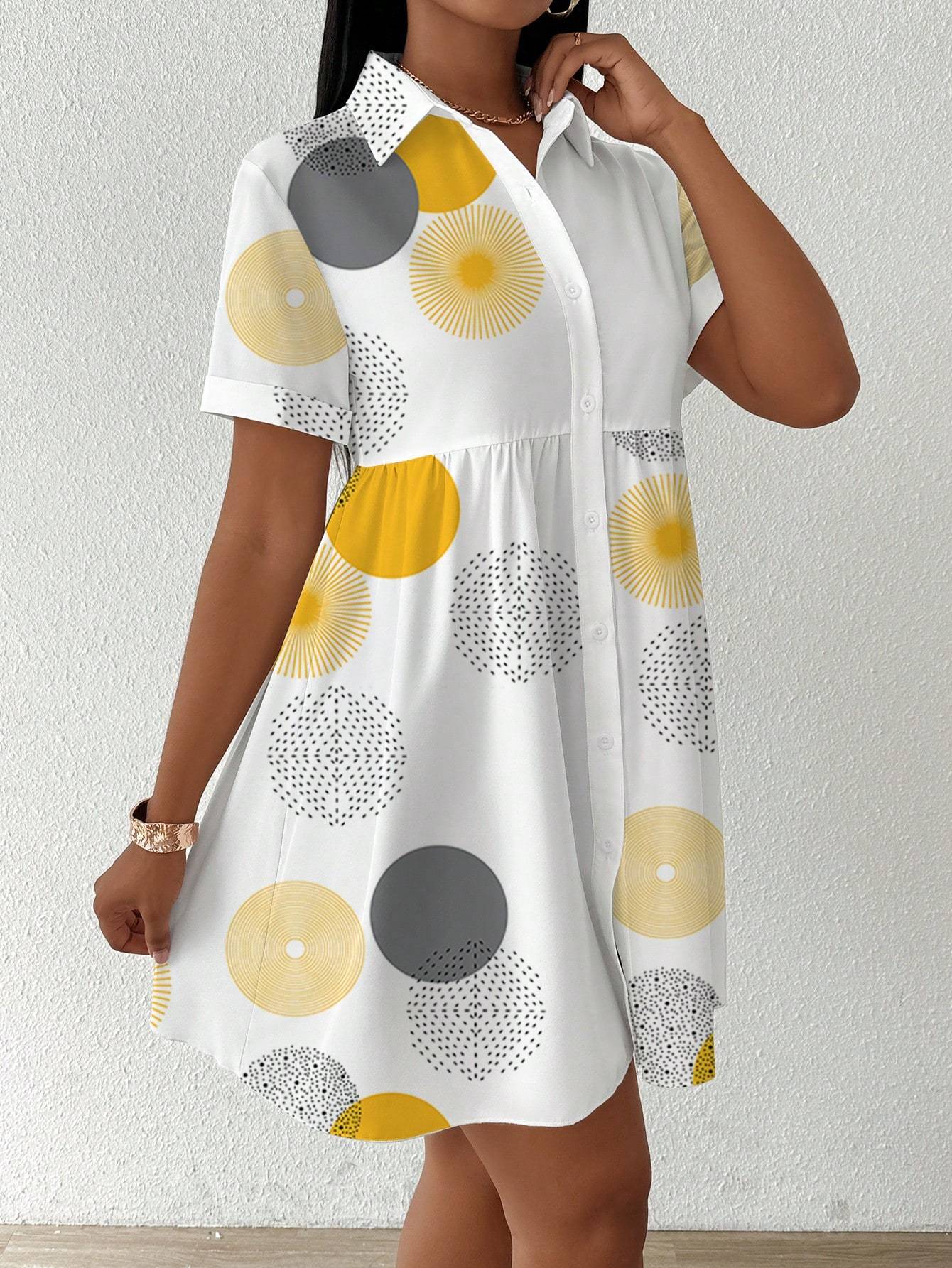 Clasi Button-Front Short Sleeve Casual Printed Shirt Dress Clasi Button-Front Short Sleeve All-Over | Ectron Online