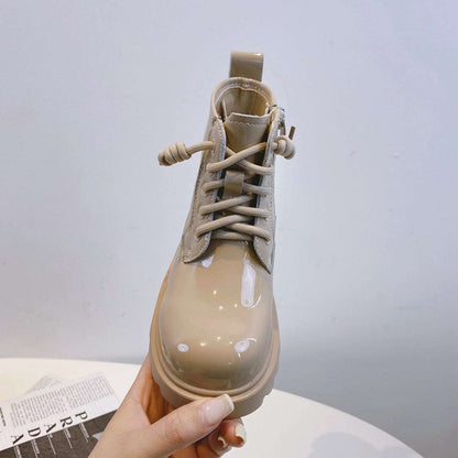 Spring And Autumn Children's Leather Boots Glossy Mid-thigh Girls