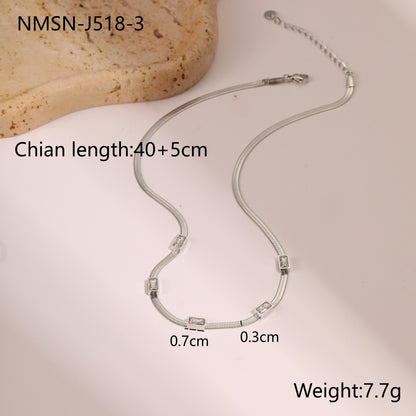 RETRO Geometric Square Zircon Necklace Stainless Steel Necklace Chain Like Flat Snake