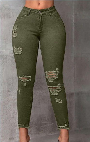 Women's Ripped Slim Fit Nine-Point Denim Jeans Women's Ripped Slim Fit Nine-Point Denim | Ectron Online