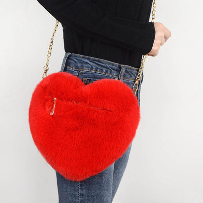 Women's Plush Heart Love Bag - Valentine's Day Chain Shoulder Bag Love Bags For Women Plush Chain Shoulder | Ectron Online