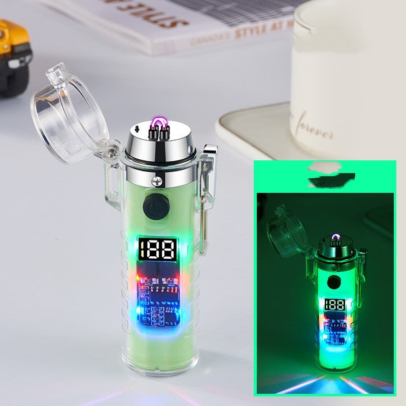 Transparent Shell Dual Arc USB Charging Lighter Outdoor Waterproof LED Colorful Light Power Display Illumination Light Gadgets