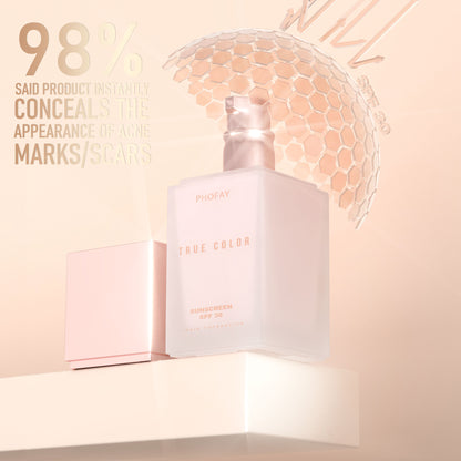 Matte liquid sunscreen foundation SPF 30 True Color bottle and box