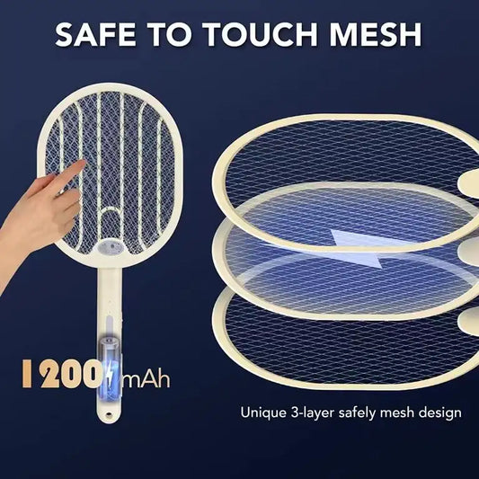 Foldable Electric Fly Swatter - Bug Zapper - Rechargeable Fly Zapper Racket Rotatable Handle Design with 3-Layer Safety Mesh - Ectron Online