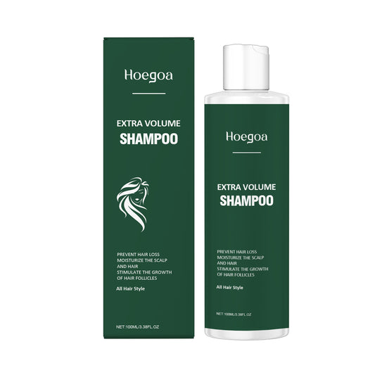 Hoegaoa Extra Volume Shampoo bottle and packaging on a white background
