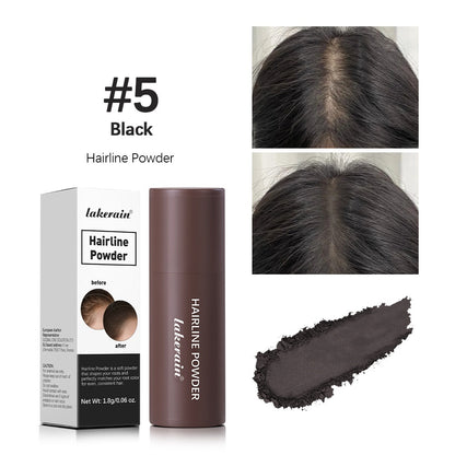 Lakerain Hairline Powder packaging with product application on hairline.