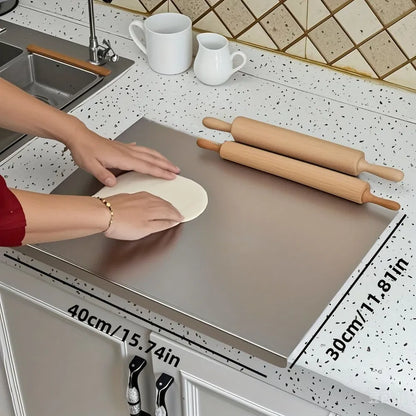 Large stainless steel cutting board with lid, brushed metal finish