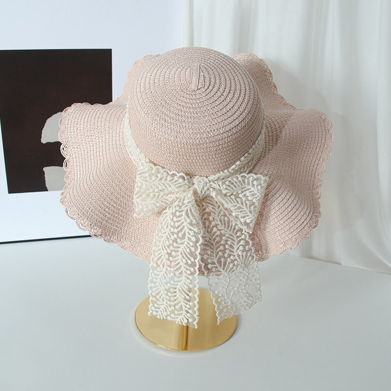 Elegant Straw Bucket Hat for Summer Lace String Color Woven Straw Hat Summer | Ectron Online