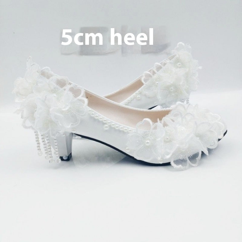 Shoes Korean Style - Flower Rhinestone Tassel Bride Male Lace High-heeled Shoes Korean Style | Ectron Online