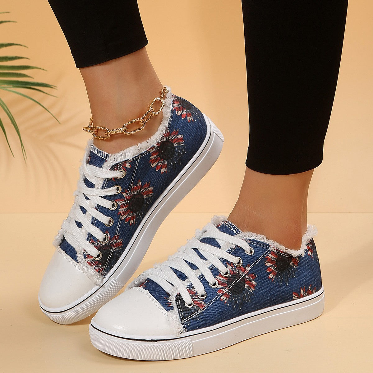 Women’s Floral Canvas Loafers – Casual Lace-Up Walking Shoes Casual Flat Canvas Shoes Flowers Lace-up | Ectron Online