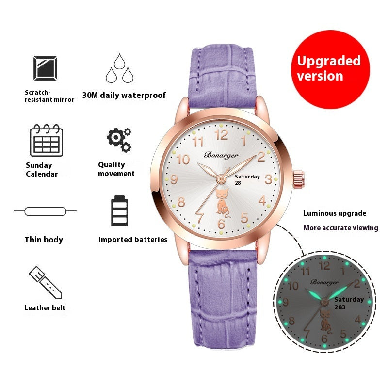 Waterproof Luminous Quartz Watch with Belt Women's Luminous Quartz Watch With Simpl | Ectron Online