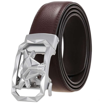 Fashion Men's Leather Belt Alloy Automatic Buckle with sleek design and durable brown leather.