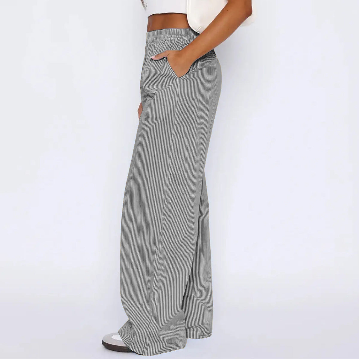 Women's Striped Wide-Leg Trousers Striped Trousers With Pockets Ins Fashio | Ectron Online