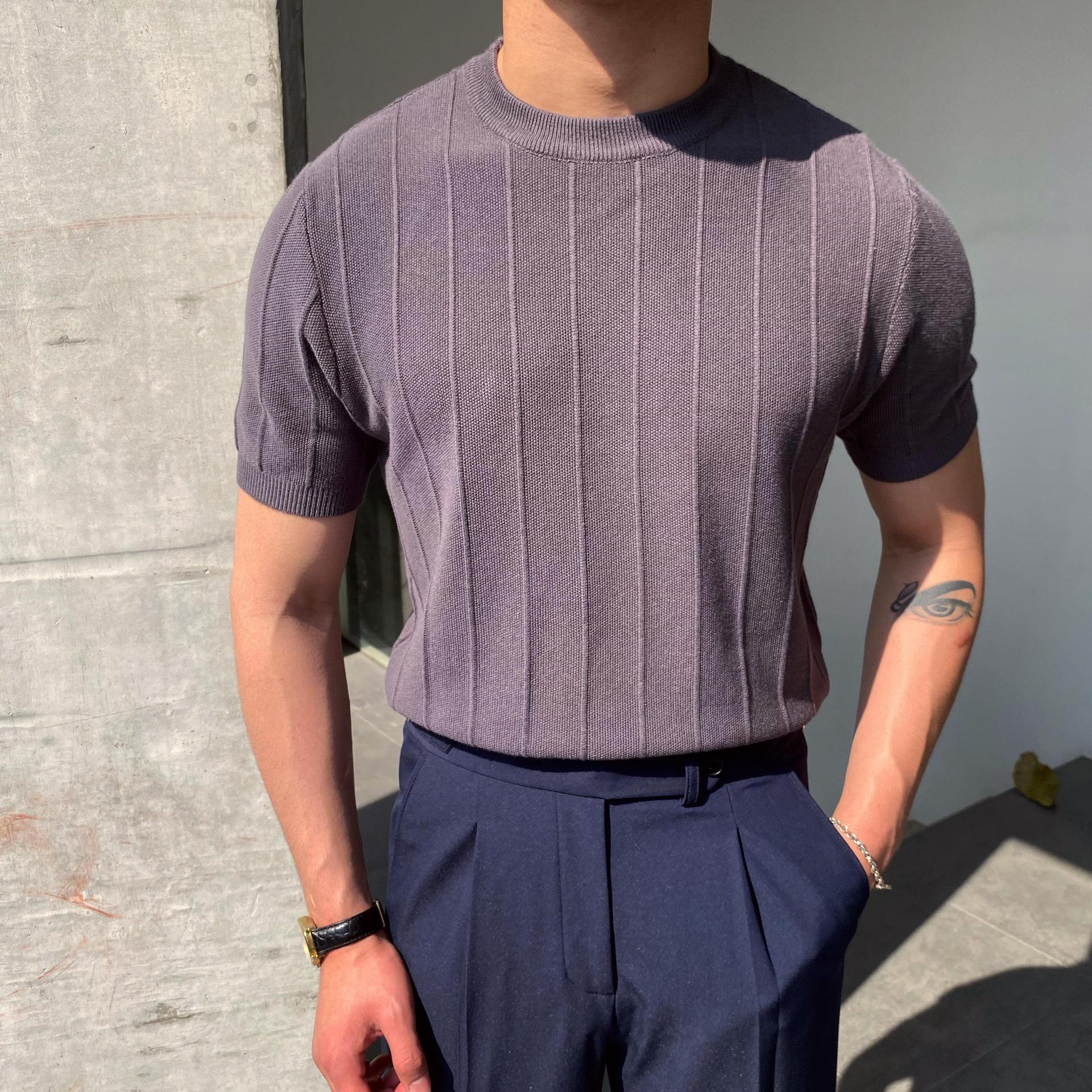 Men’s Summer Knitted T-Shirt – Light Round Neck Short Sleeve Short Sleeve Knitted T-shirt Summer Men' | Ectron Online