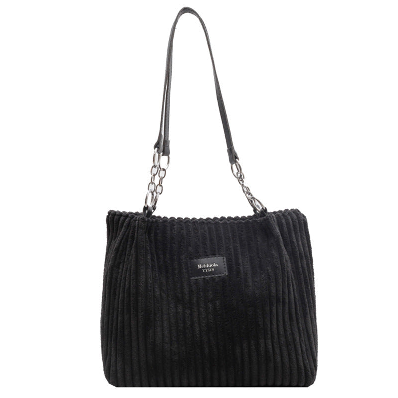 Casual Corduroy Shopper Tote with Zipper Retro Large Capacity Shoulder Bag Casual | Ectron Online