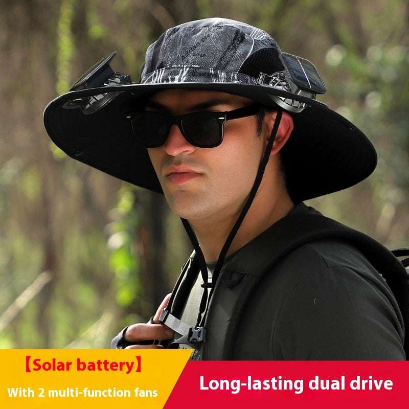 Solar-Powered Outdoor Sun Hat with Fan – Wide Brim Cooling Hat Outdoor Wide Brim Sun Hat With Solar Fan | Ectron Online