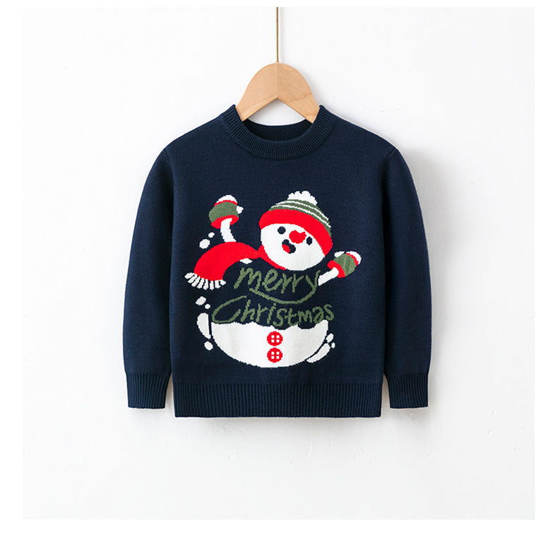 Children's Christmas sweater, navy knit with penguin and “merry Christmas” text