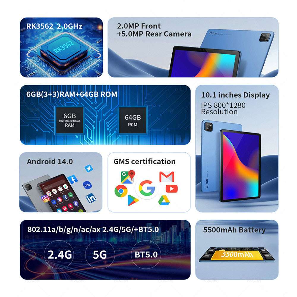 G-tab T9 Android 14 Tablet 10.1" - 3GB RAM, 64GB ROM
