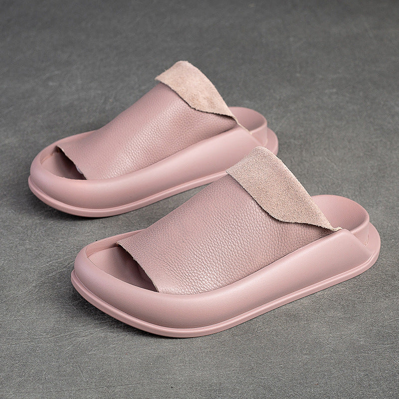 Peep Toe Flat Slippers Top Layer Cowhide Peep Toe Flat Slippers Top Layer Cowhide | Ectron Online