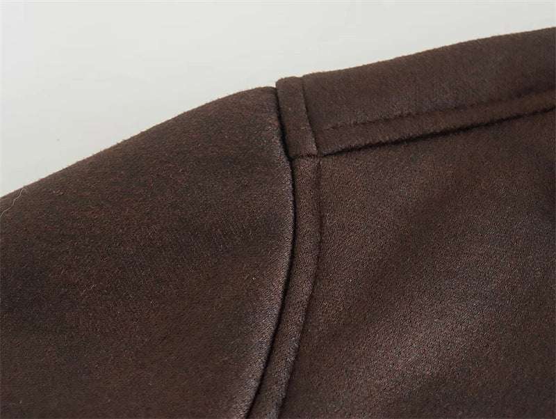 Faux Leather Double-sided Jacket European And American Locomotive Long Breasted Coat