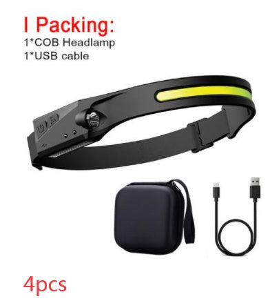COB LED Induction Riding Headlamp Flashlight, USB Rechargeable COB LED Induction Riding Headlamp | Ectron Online