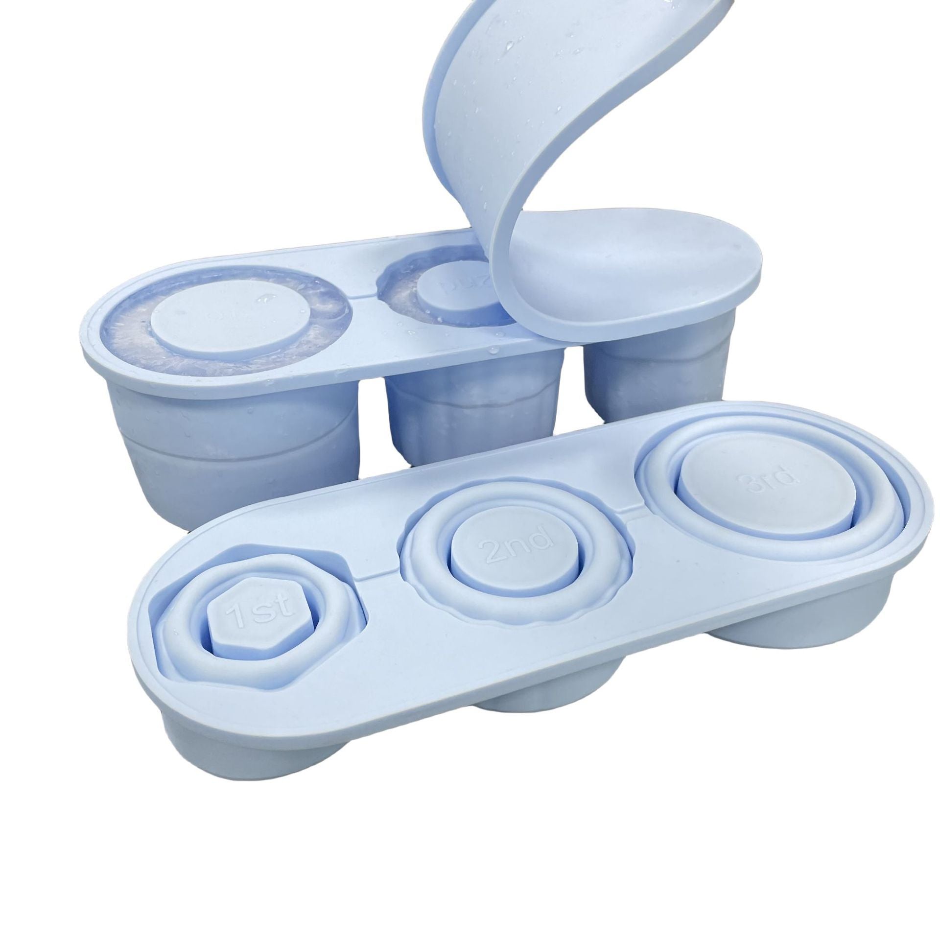 {{ brand }} Foldable Silicone Ice Cube Mold – Space-Saving & Food-Grade Safe Light Blue With Cover - Foldable Storage Edible Silicon Ice Cube