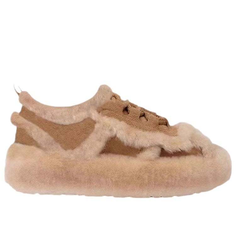 Women's Lamb Wool Half Slippers – Thick Sole Outerwear Style Outerwear Lamb Wool Thick Sole Half Slip | Ectron Online