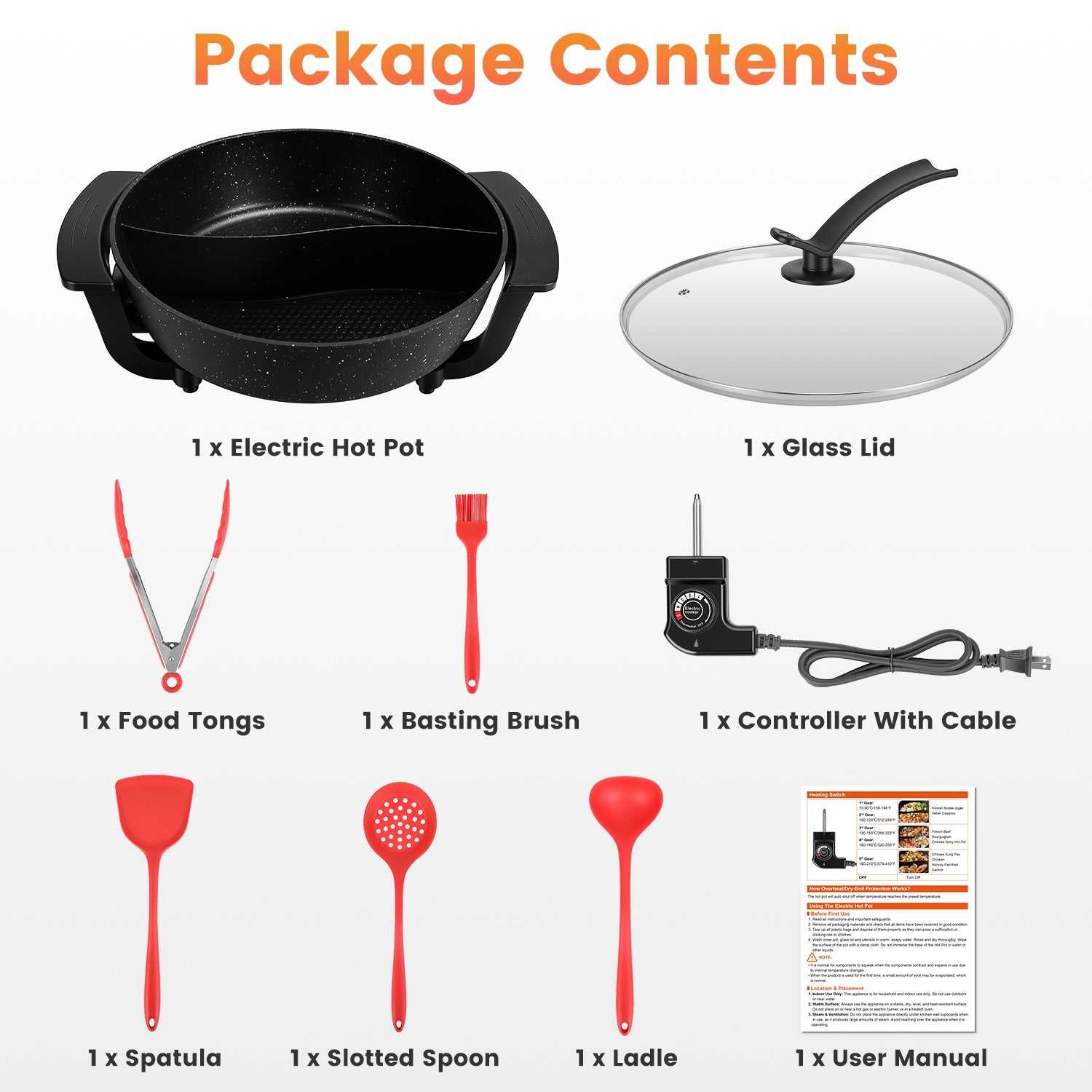 Black electric hot pot with speckled nonstick insert and clear glass lid