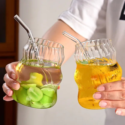6 Pcs 19oz Striped Cloud Glass Straw Cups - Multi-Purpose Drinkware Set 6 Pcs 19 Ounce Glass Straw Cup, Coffee C | Ectron Online