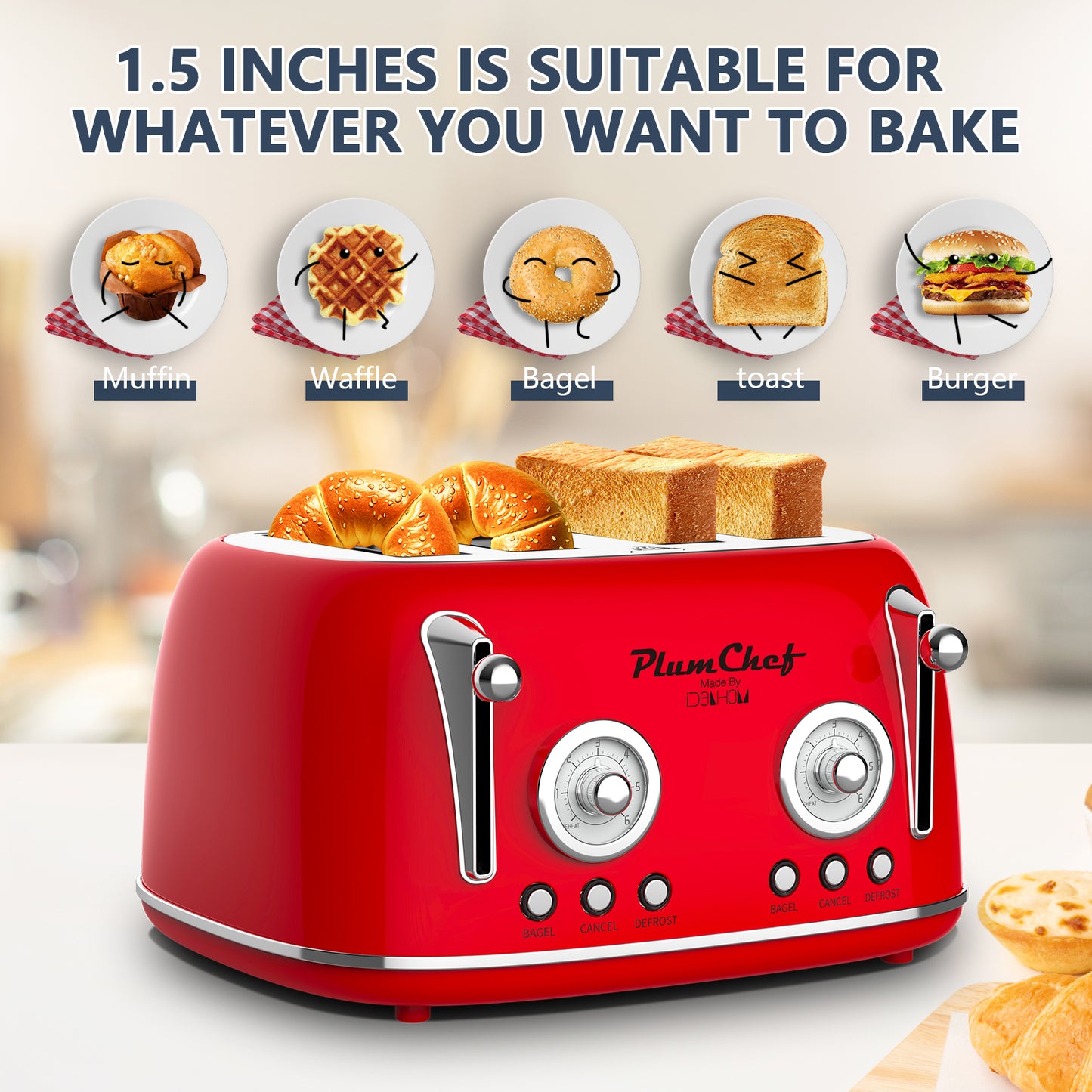 4-Slice Retro Toaster | 1650W Stainless Steel Toaster with Dual Controls
