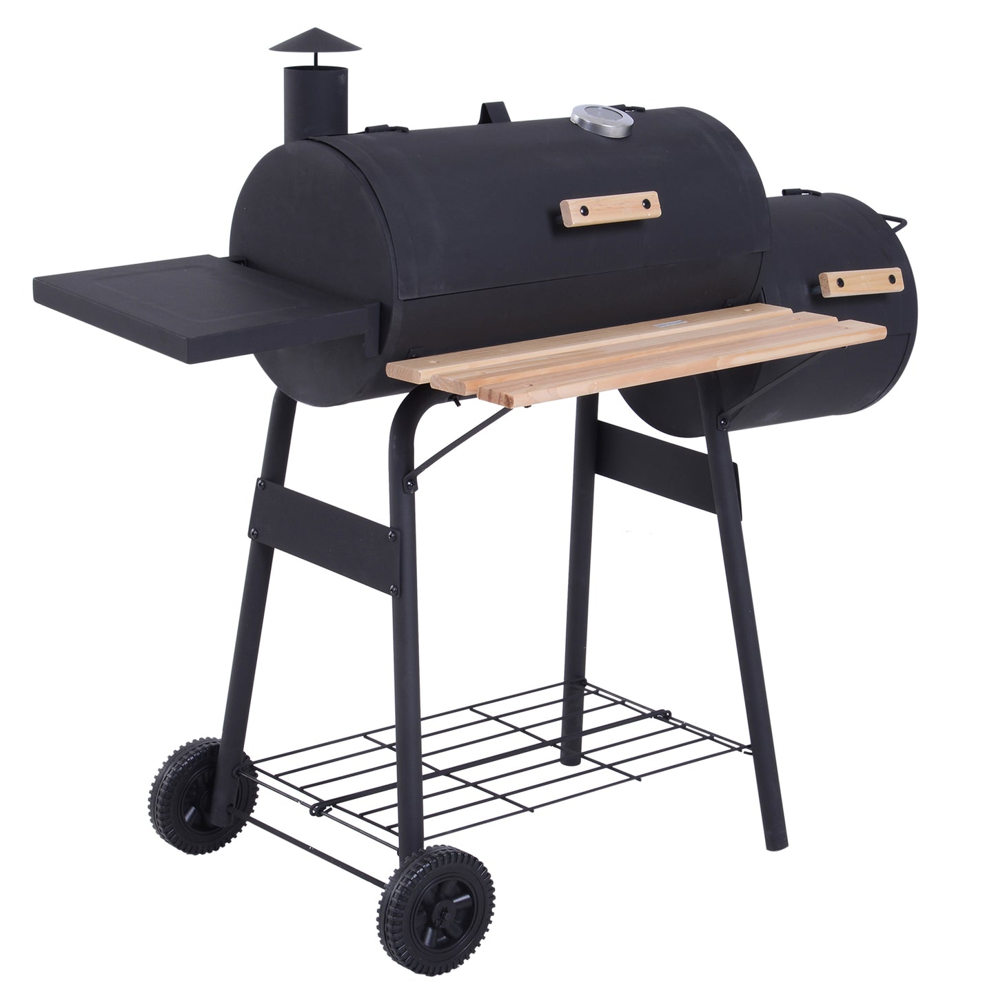 Portable Charcoal BBQ Grill with Wheels & Shelves - Outdoor Cooking