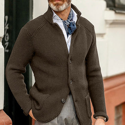 Stand Up Collar Cardigan Men Knitted Jacket