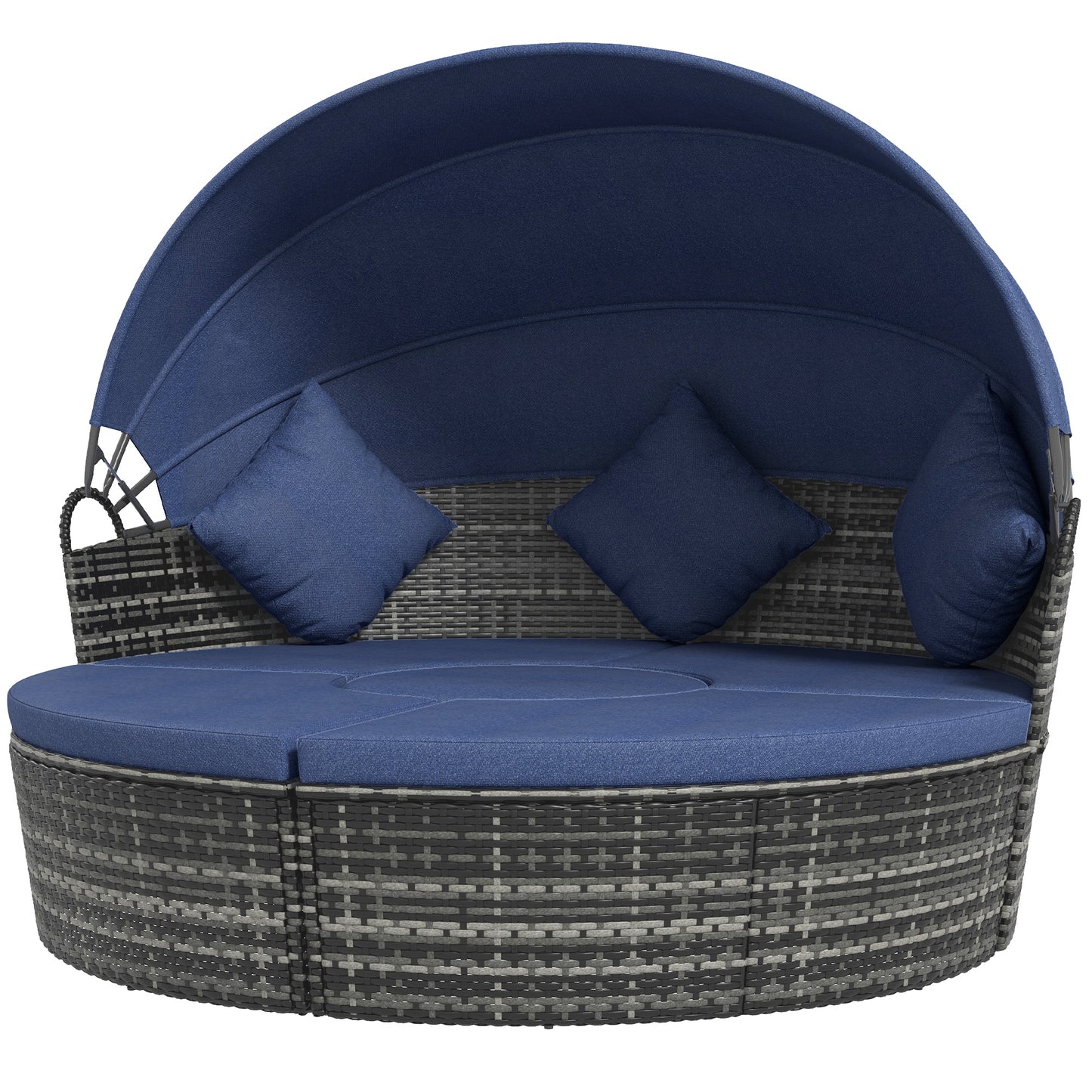 4-Piece Rattan Outdoor Sunbed & Sofa Set with Canopy - Dark Blue