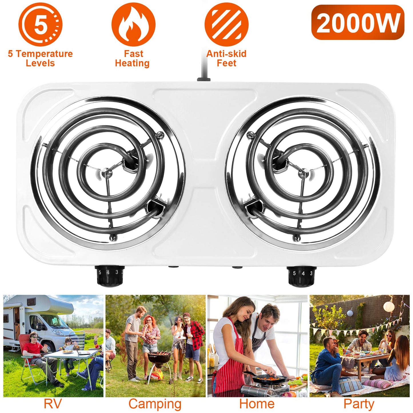 2000W Electric Double Burner | Portable Hot Plate Stove with 2 Colors