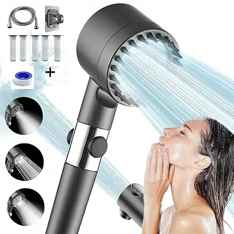 High Pressure Turbo Shower Head | 5-Layer Filter & Power Rinse Mode