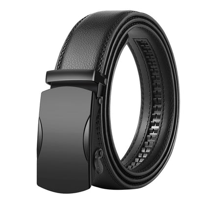 Men's Leather Belt Automatic Buckle Korean Style in black with sleek automatic buckle design.